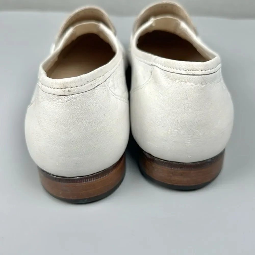 Bruno Magli White Leather Tasseled Loafers Slip On Handmade in Italy 11,5